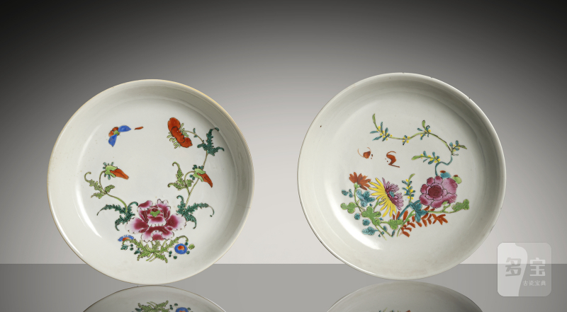 Two 'Famille rose' plates with floral decoration